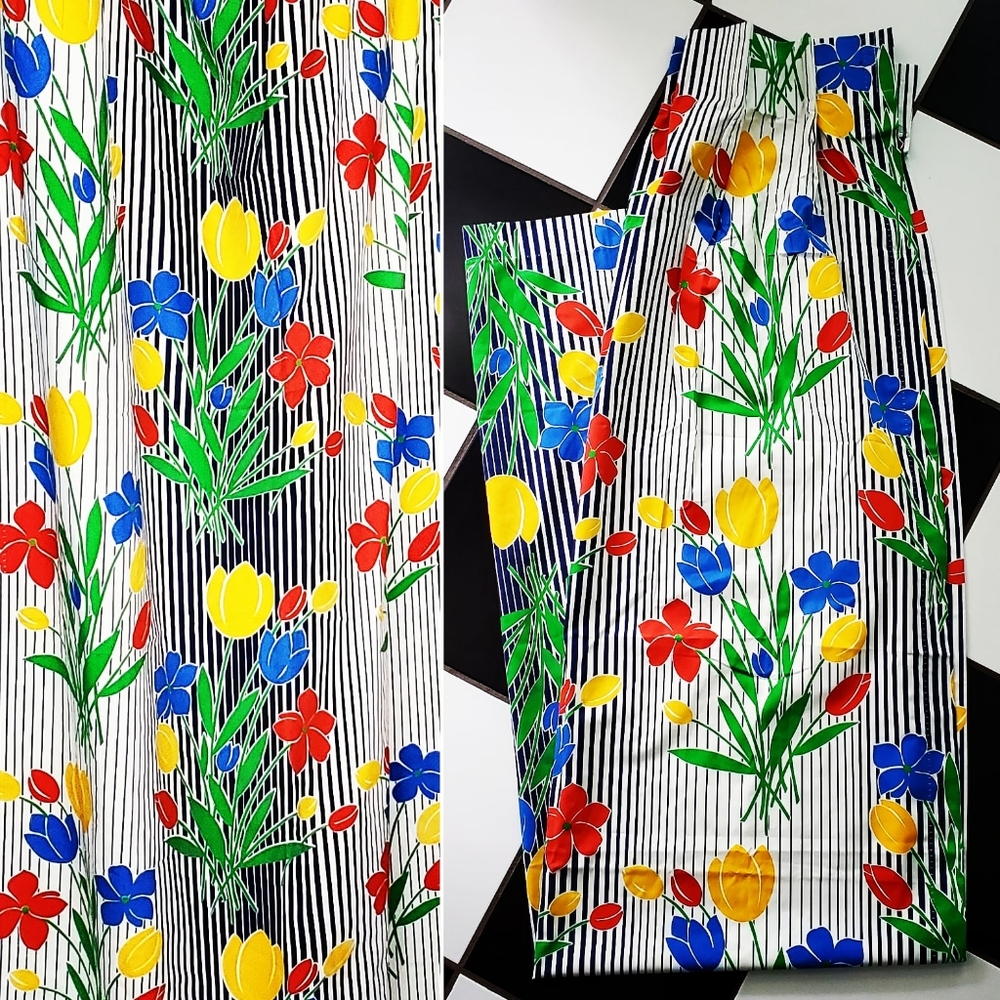 Pair 1980s pattern curtain panels